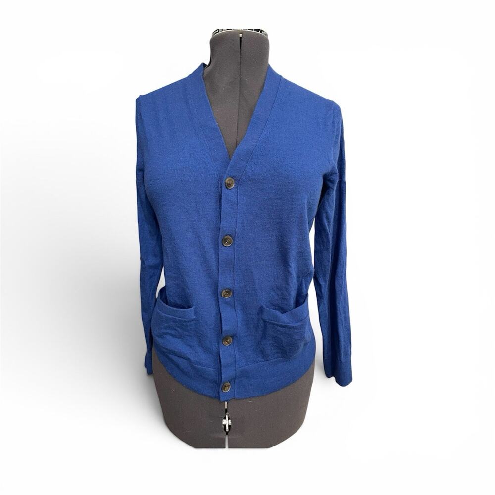 Banana Republic 100% Merino Wool V-Neck Cardigan Sweater Size Medium Royal Blue